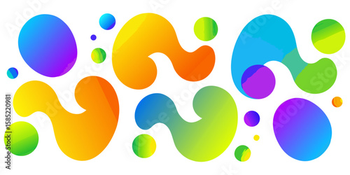 Vibrant abstract fluid shapes and colorful circles on a black background creating a dynamic visual composition