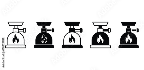 Camping Gas Stove Icons Black and White Color Simple Flat Vector Design
