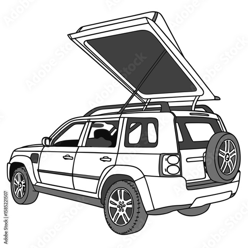 White convertible S U V with open roof and spare tire convertible suv vehicle