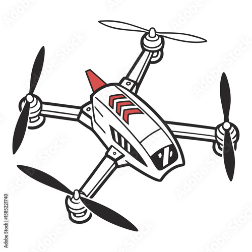 White drone with black propellers and red accents quadcopter aerial vehicle