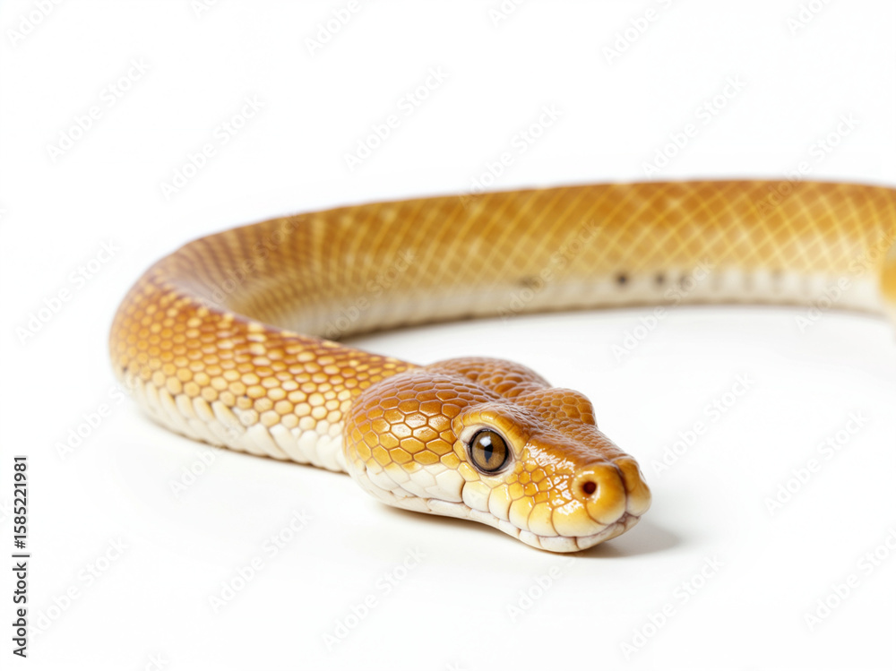 Fototapeta premium Yellow and brown snake curled on white background