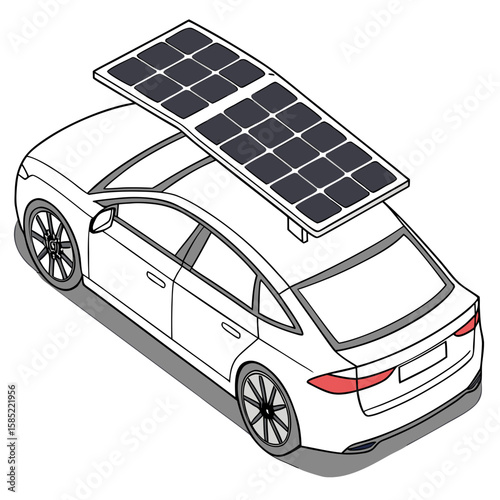 White electric sedan with solar panel roof electric car gray