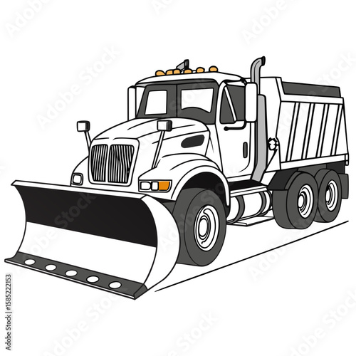 White heavy duty truck with large snow plow and dump bed snow plow truck dump truck