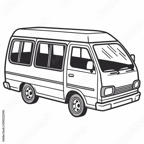White minibus vehicle with dark windows and wheels transport travel