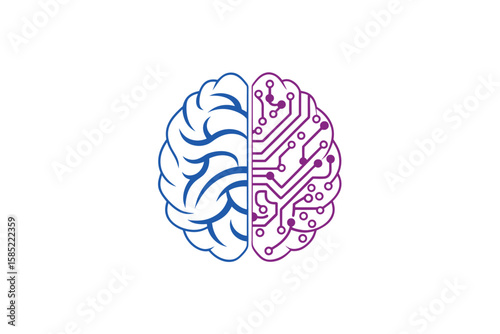 Brain with circuit board - Conceptual Design: A unique visual representation of the brain, with one side depicting its biological form and the other showcasing a circuit board design.