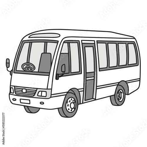 White minibus with open door and tinted windows transport vehicle