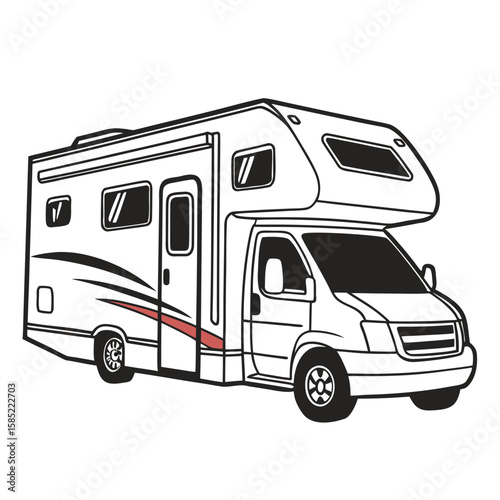 White recreational vehicle with black outline and red accents motorhome campervan