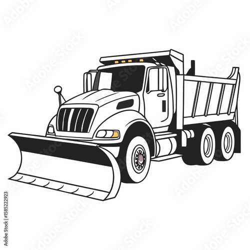 White snow plow truck with black plow and yellow lights heavy duty winter