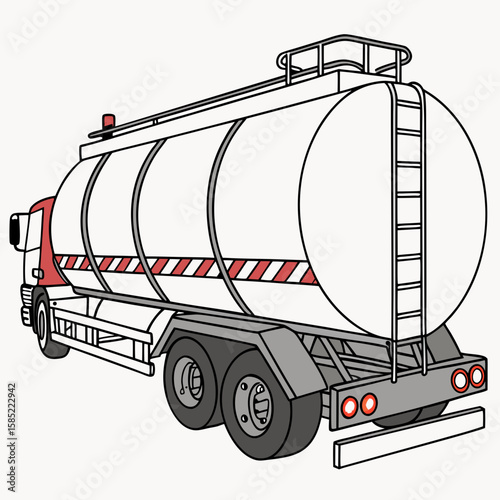 White tanker trailer with red accents and reflective stripes truck transport