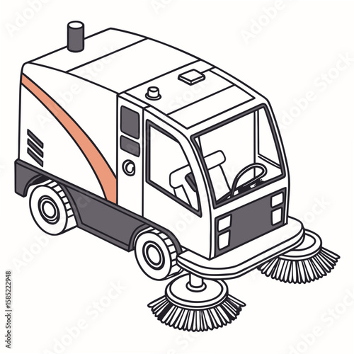 White street sweeper vehicle with orange stripe cleaning sanitation