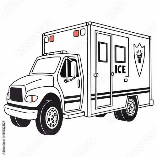 White truck with orange accents and I C E lettering vehicle transportation