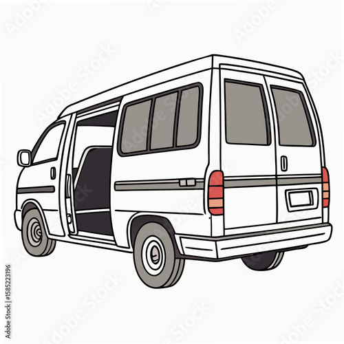 White van with open door and tinted windows vehicle transportation