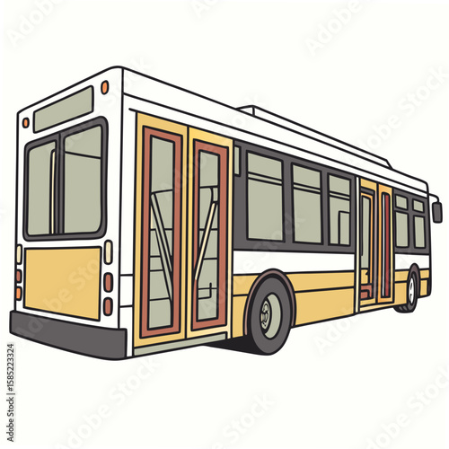 Yellow and white city bus with multiple doors public transport transportation