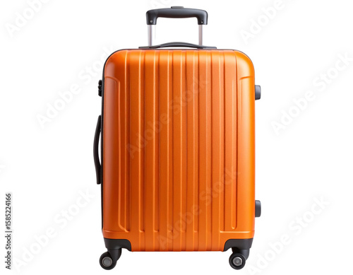  Modern orange trolley suitcase standing upright isolated on transparent background PNG