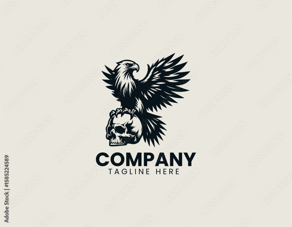 Naklejka premium Powerful Eagle Perched Skull Dominance Freedom Strength Vector Logo Design