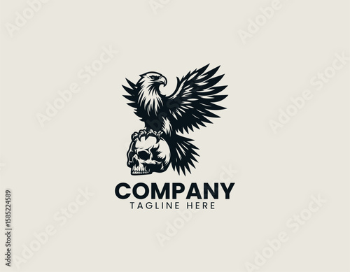 Powerful Eagle Perched Skull Dominance Freedom Strength Vector Logo Design