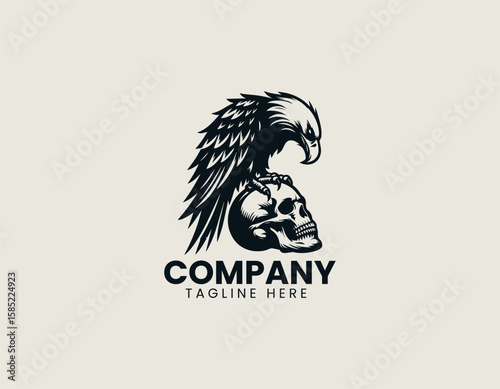 Powerful Eagle Perched Skull Dominance Freedom Strength Vector Logo Design