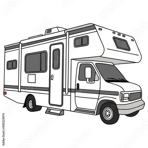 White recreational vehicle with gray accents motorhome