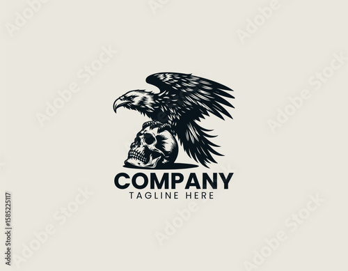 Powerful Eagle Perched Skull Dominance Freedom Strength Vector Logo Design
