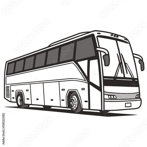 White touring coach with dark windows and wheels passenger