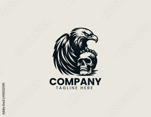 Powerful Eagle Perched Skull Dominance Freedom Strength Vector Logo Design