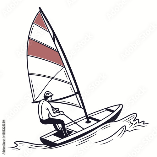 Windsurfer riding waves with red sail windsurfing water sport