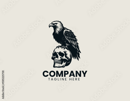 Powerful Eagle Perched Skull Dominance Freedom Strength Vector Logo Design