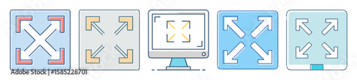 Diverse set of graphical icons representing expansion and screen size controls