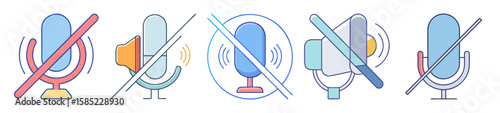 Various mute and sound off icons with stylized lines and colors