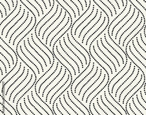 Vector seamless pattern with geometric waves. Endless stylish texture. Ripple monochrome background. Dotted weaved grid. Thin interlaced swatch. Can be used as a swatch for Illustrator.