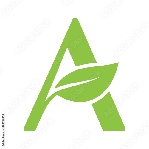 Green letter a logo design with integrated leaf symbolizing nature and ecology.