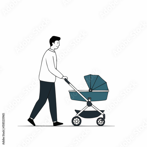 Man walking with stroller representing International Men's Day  