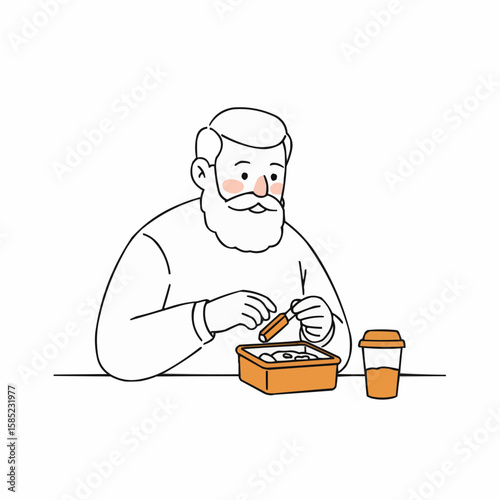 Elderly man packing lunchbox and coffee for International Men's Day  