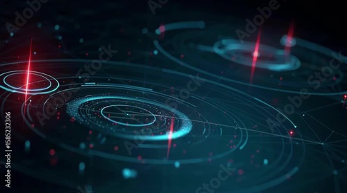 Wallpaper Mural Futuristic Precision Targeting Visualization with Laser Beams Striking Glowing Data Nodes on Isometric Network Map Featuring Concentric Radar Circles and Clean Geometric Design in Cool Neon Colors on  Torontodigital.ca