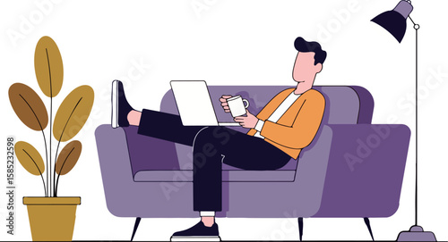 Man Relaxing with Laptop and Coffee