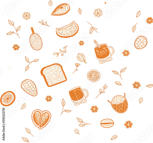 Orange Food and Drink Doodle Pattern