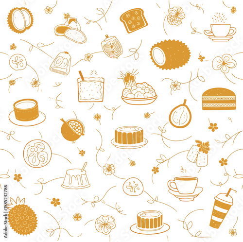 Orange Food and Drink Doodle Pattern