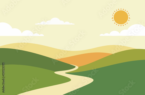 Minimalist Landscape with Hills and Trees