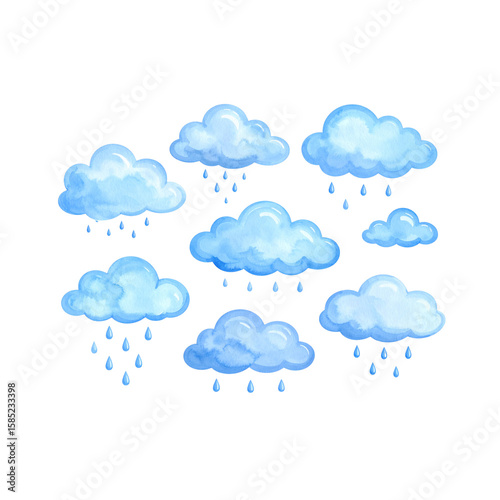 A cartoon vector illustration of a seamless cloudscape pattern with blue sky and fluffy white clouds, perfect for summer weather design or as a nature-inspired wallpaper