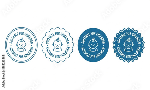 Suitable for Children Seal or Stamp Icons Set | Safety Standard Label Designs for Toy Packaging and Baby Product Marketing