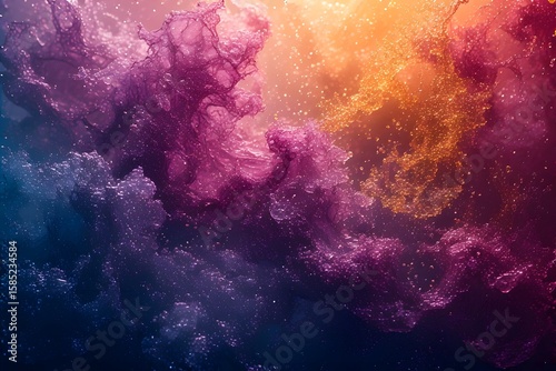 ia generated. Abstract Cosmic Cloud of Vibrant Colors and Particles.  Swirling abstract clouds of pink, gold, and blue particles on a dark background.




