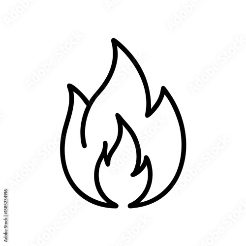 Flame icon in minimalist style with black outline design  