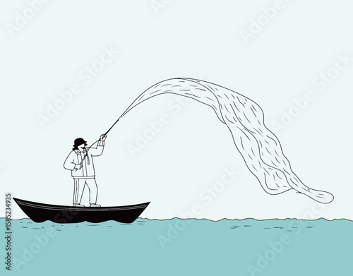 Fisherman catching a large fish
