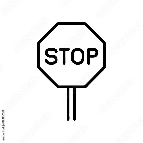 Stop sign icon in simple design with black outline on white background  