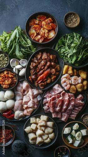 Variety of food on table.