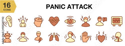 Panic Attack flat icon set. Includes panic, attack, anxiety, stress, fear, and More. Flat icons vector collection.