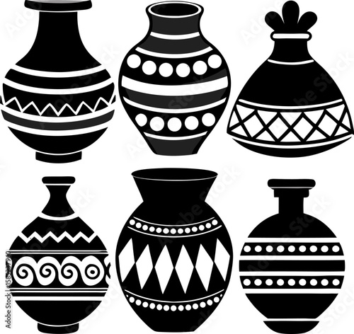  6 Traditional Pottery Silhouette Vector Illustrations