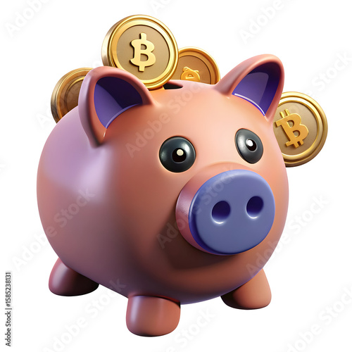 Piggy Bank With Crypto Coins isolated on a transparent background