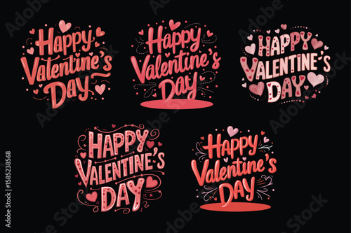 Valentine's Day lettering with hearts happy love