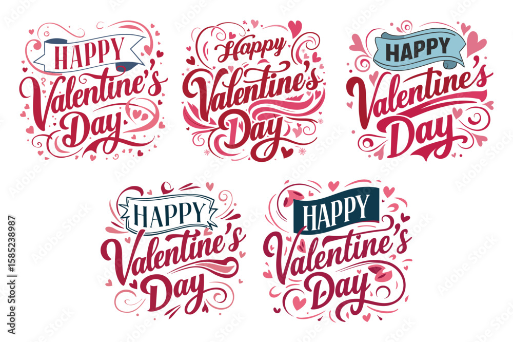 Obraz premium Happy valentines day lettering with hearts valentine day